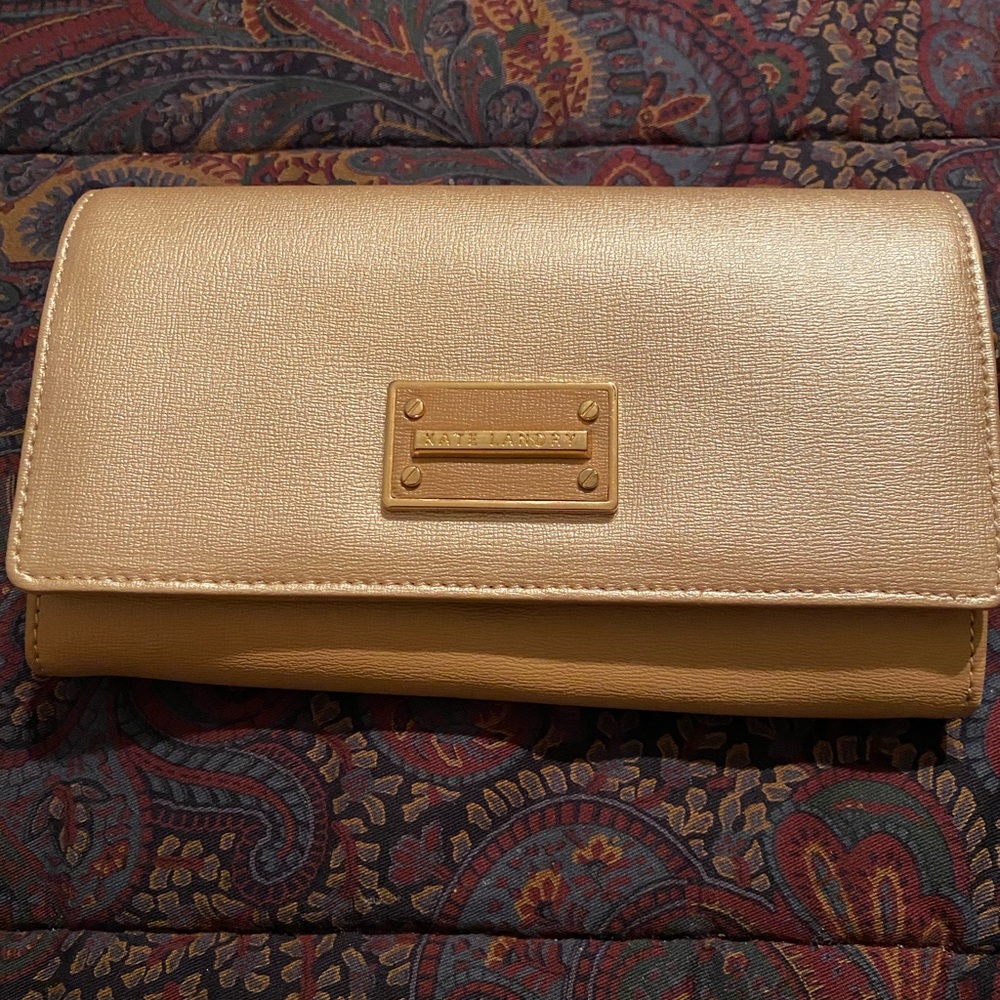 KATE LANDRY WALLET Gold 7.5” x 4” NEW